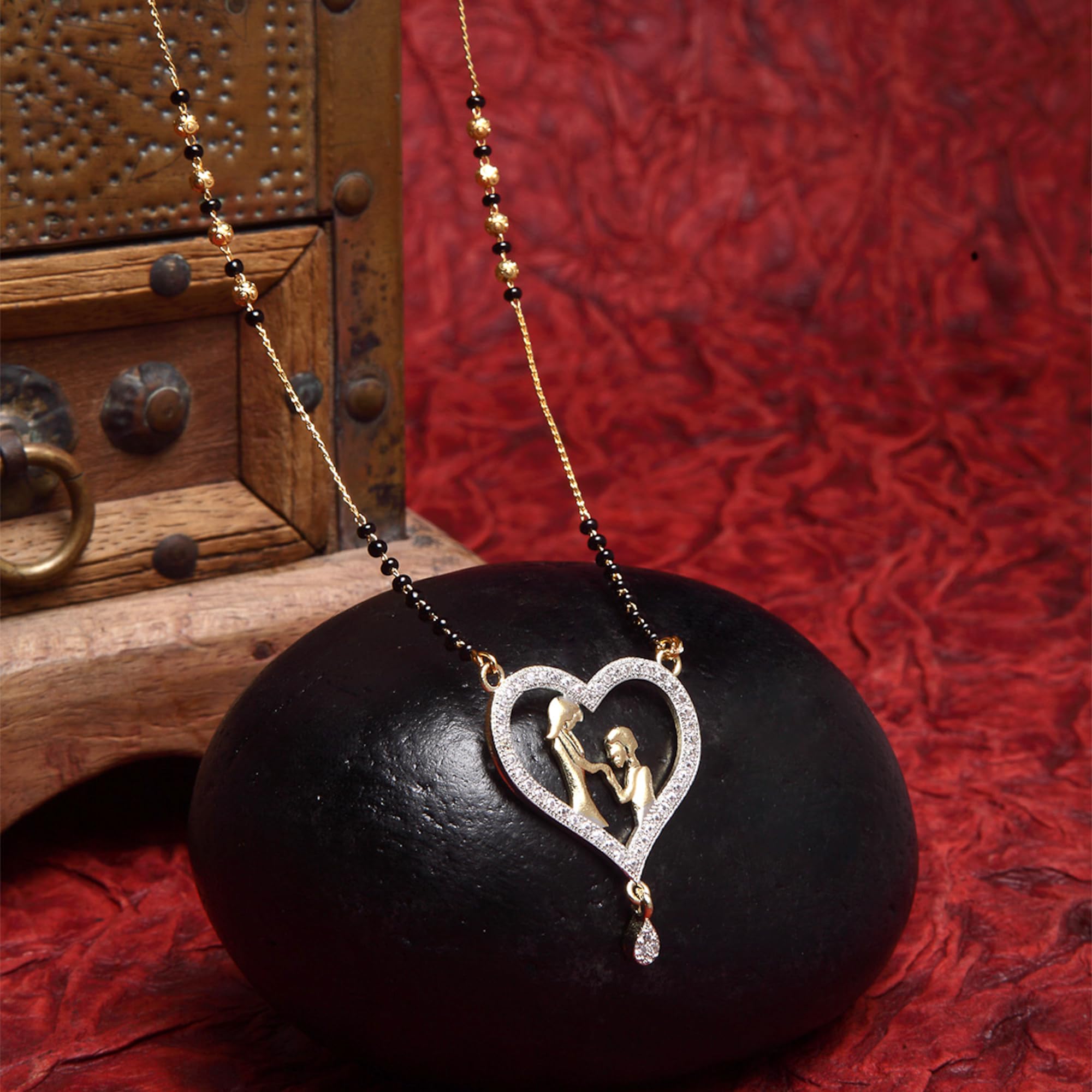 Heart Shaped CZ Plated Mangalsutra Beads Non-Precious Metal Standard Size